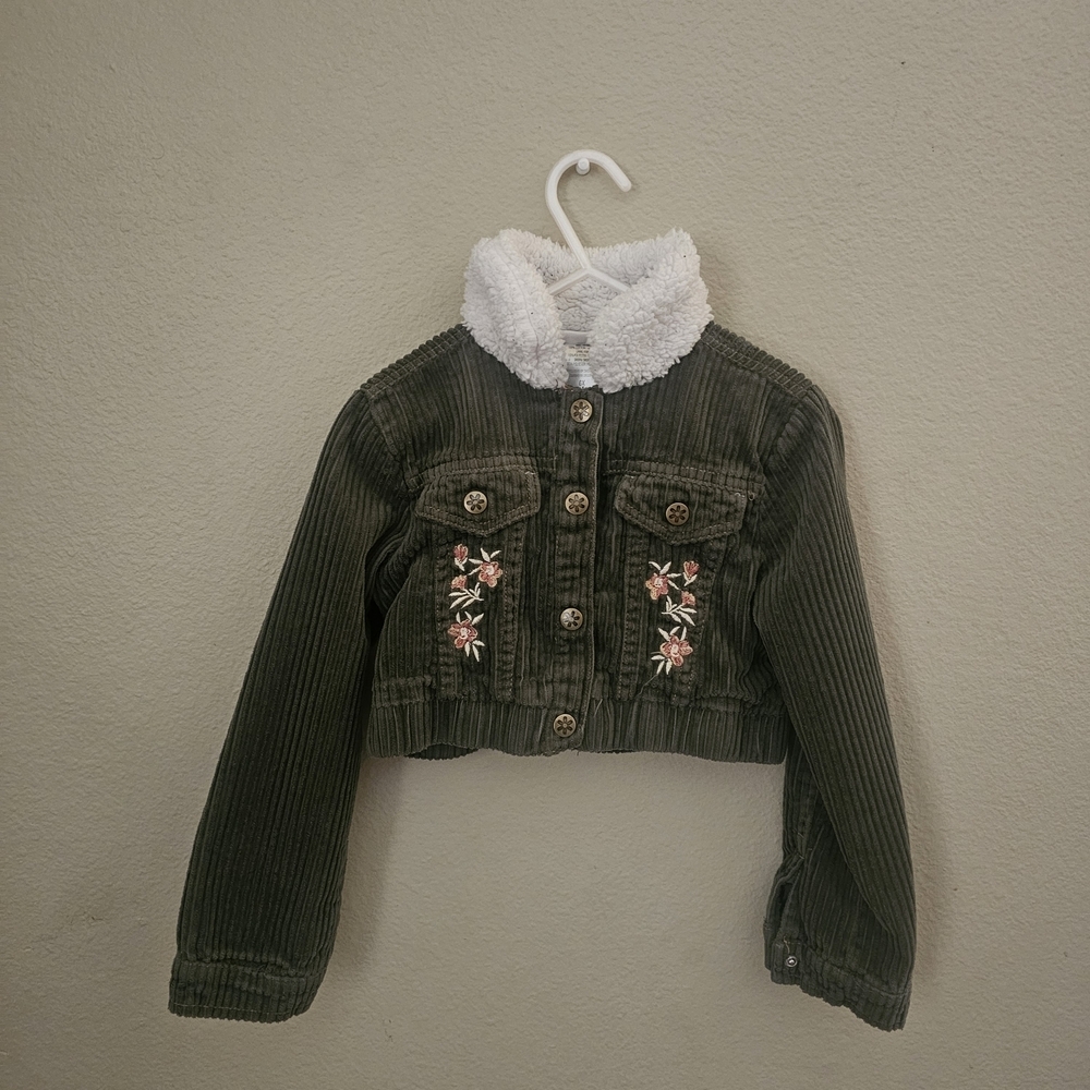 Daisy Fuentes Kids Green Corduroy Cropped Jacket with Floral Design